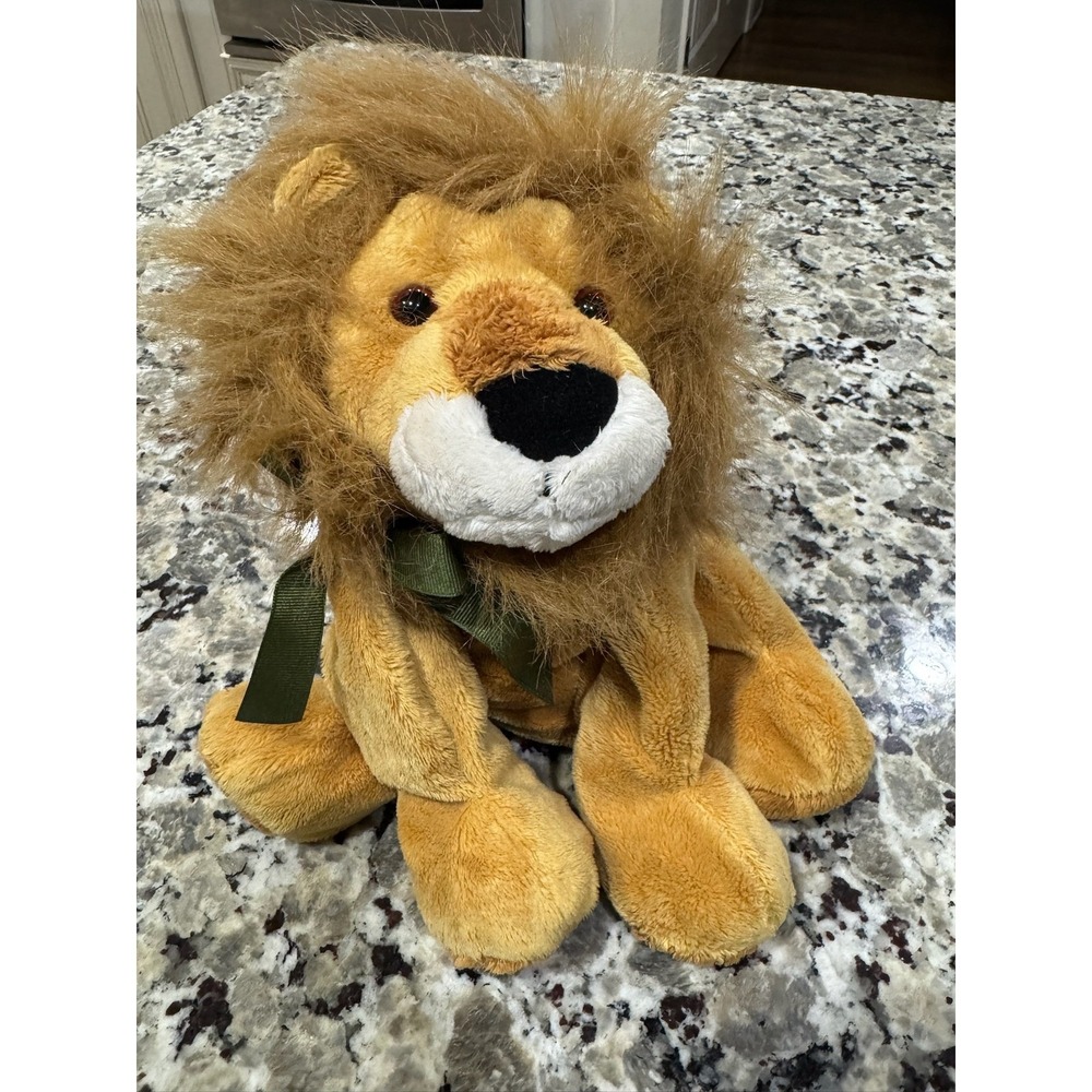 Mary Meyer Lion Plush Stuffed Animal Gold Tan Brown Mane Green Ribbon 11x11